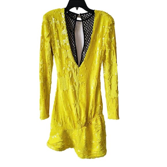 NEW Brogger Diana Neon Yellow Sequin Mini Dress Black Mesh Street Wear Glam - Picture 7 of 15
